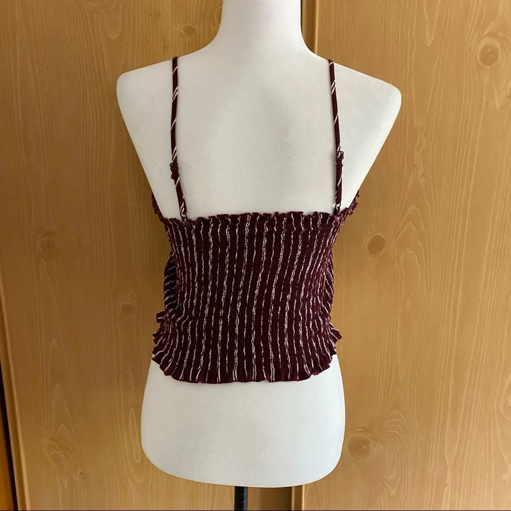 LA Hearts • Burgundy & White Striped Smocked Crop Top - Picture 6 of 8